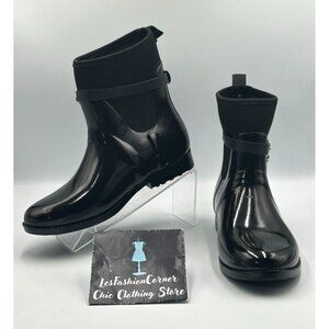 Michael Kors Women's Black Rubber Logo Charm Ankle Rain Boots Size 8 3103
